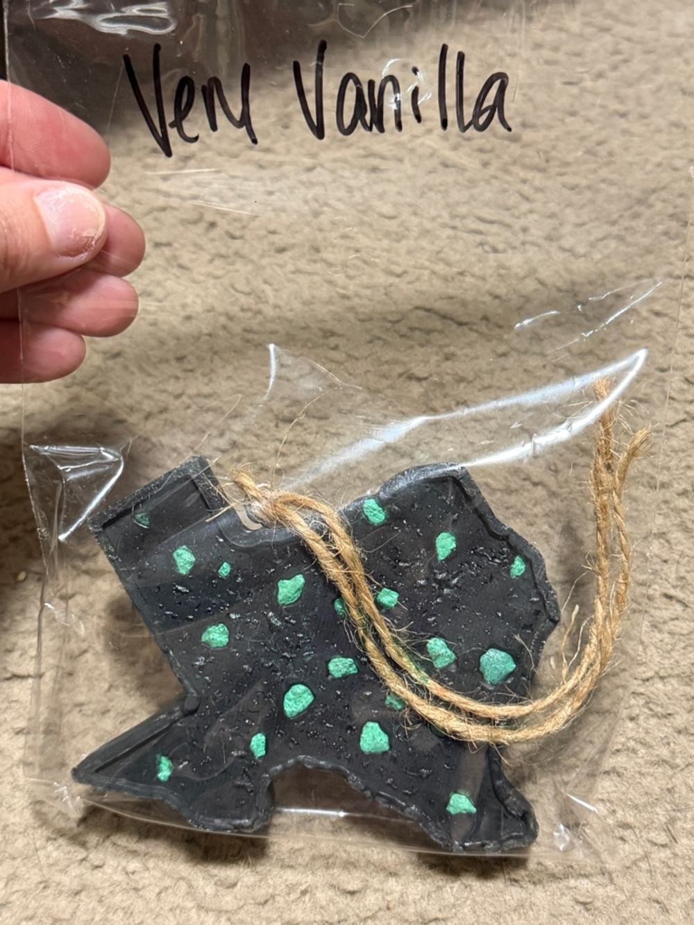 Black Texas Scented Freshie with Mint Green rocks